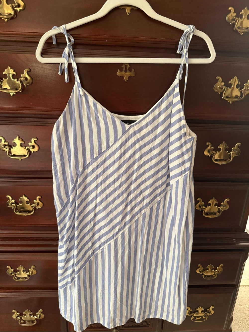 fab'rik Blue and White Striped Tie-Shoulder Sundress